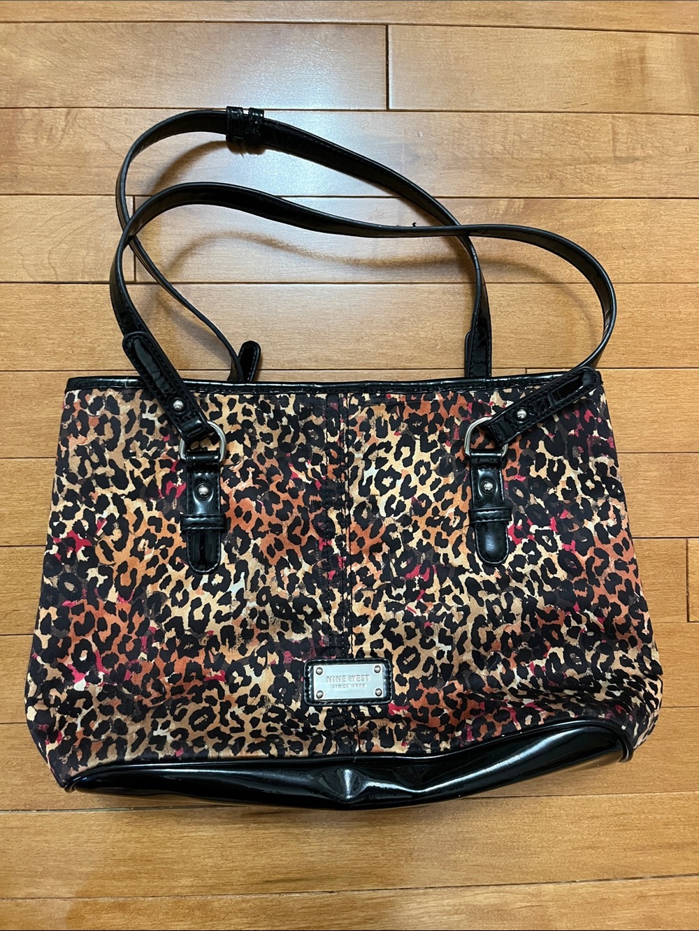Nine West Leopard Print Tote with Black Trim and Brown Accents